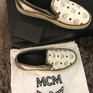 MCM White Monogrammed Visetos Slip-On Sneaker